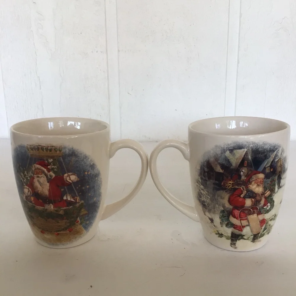 POTTERY BARN SET OF TWO NOSTALGIC SANTA MUGS